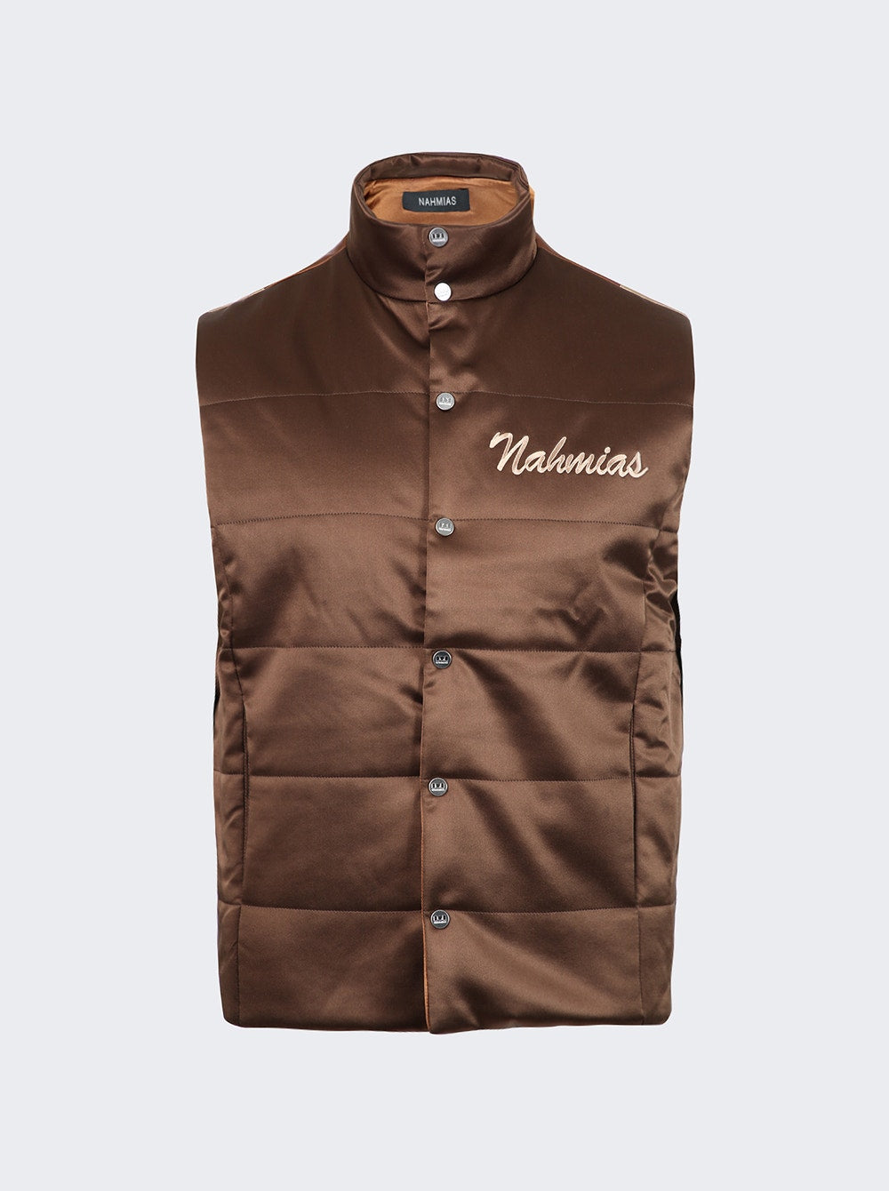 Men | NAHMIAS | Summerland Silk Puffer Vest | Brown