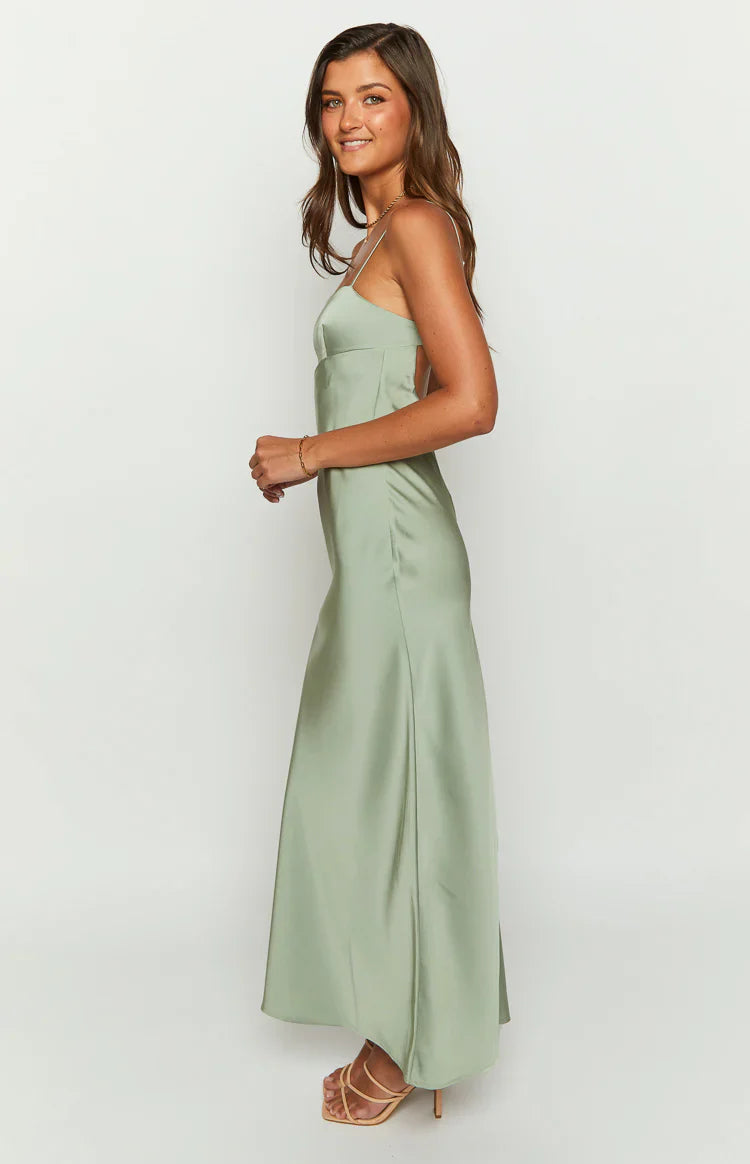 Amour Satin Maxi Dress | Sage