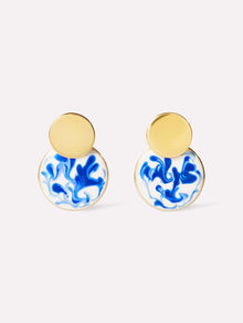 Mini Kinoko Earrings | 14K Gold on Brass | Marble Blue Enamel