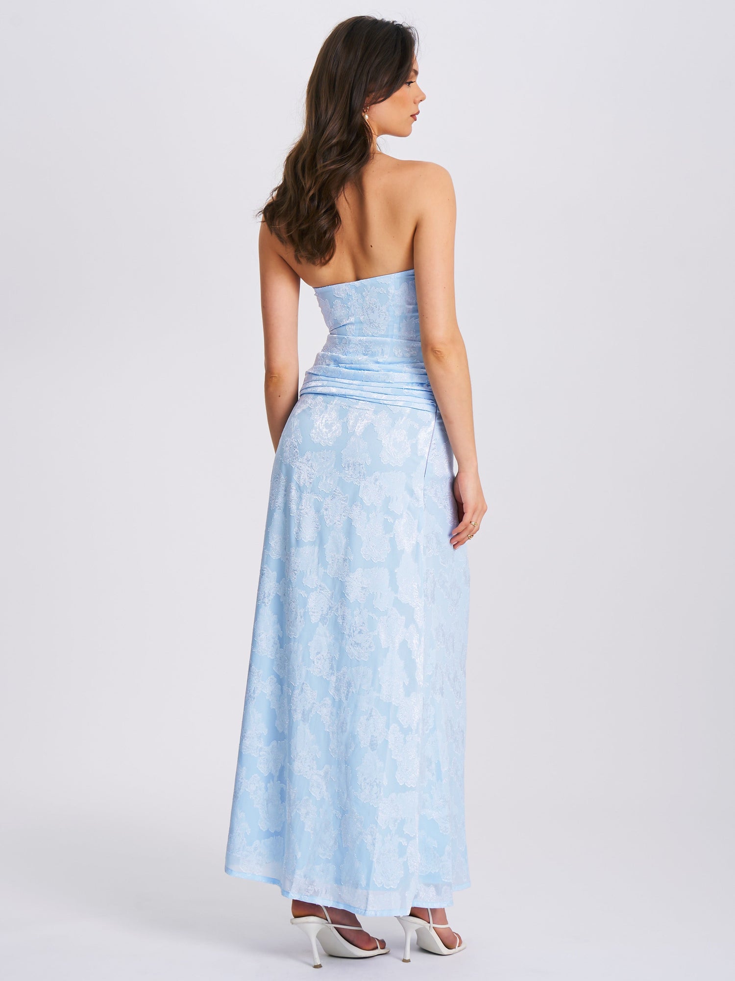 Xatia Jacquard Textured High Slit Maxi Dress | Baby Blue