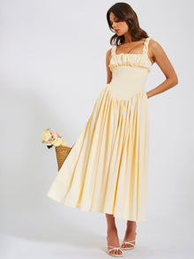 Noreen Satin Drop Waist Maxi Sundress | Egg White