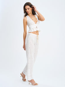 Raina Cotton Eyelet Straight Pants | White