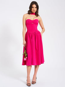 Maia Halter Neck Corset Midi Sundress | Fuchsia