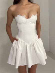 Sacha Lace Drop Waist Corset Puffy Mini Dress | White