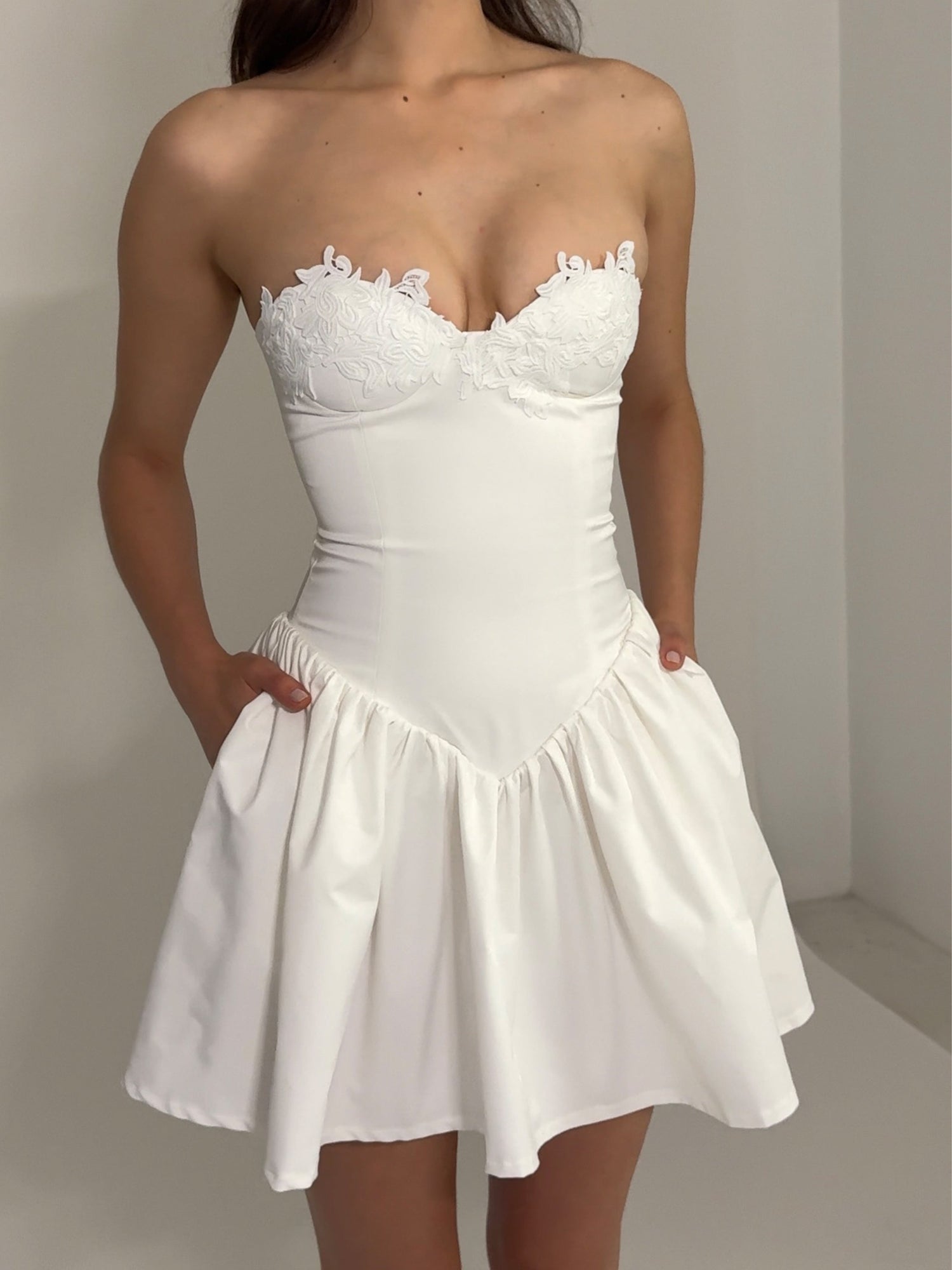 Sacha Lace Drop Waist Corset Puffy Mini Dress | White
