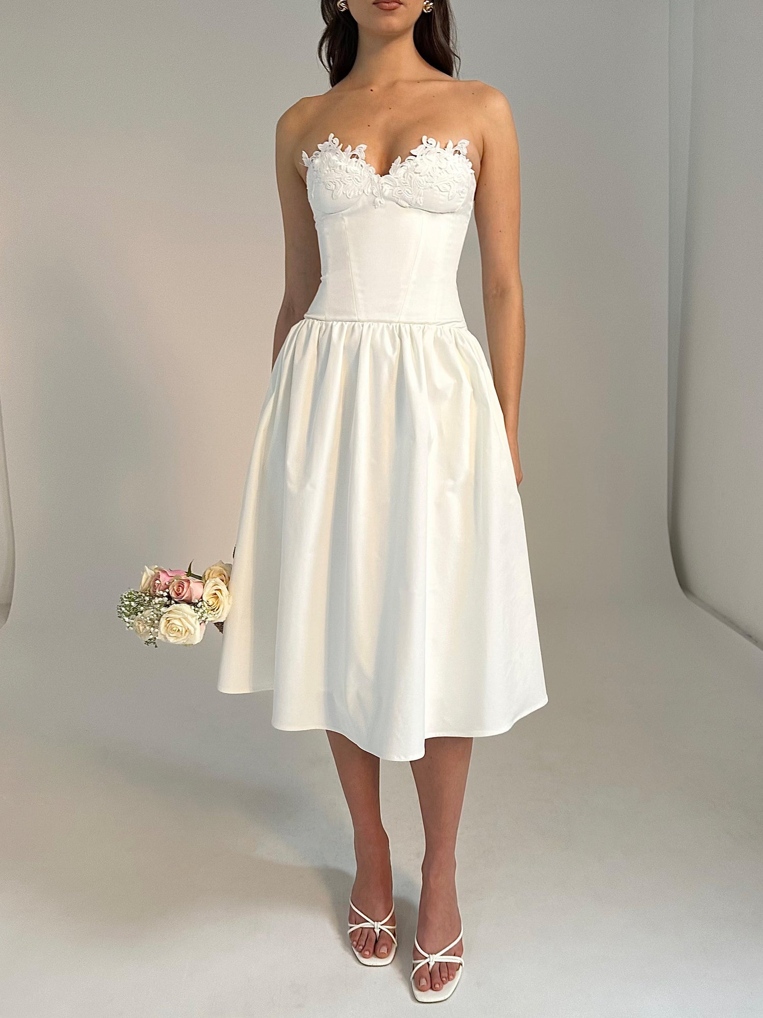 Rowan Lace Drop Waist Corset Sundress | White