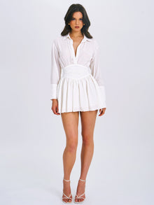 Jamila Lyocell Embroidered Shirt Mini Dress | White