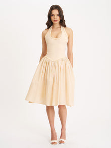 Idella U Neck Midi Dress | Yellow Gingham
