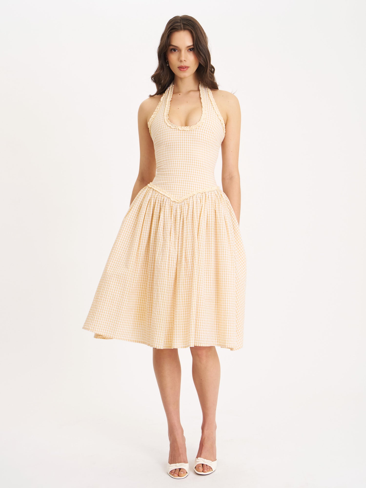 Idella U Neck Midi Dress | Yellow Gingham