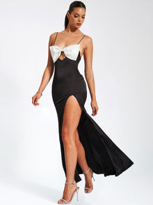 Eleanor Bow Satin Gown | Black and White