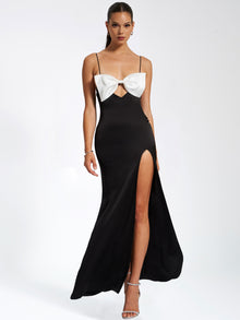 Eleanor Bow Satin Gown | Black and White