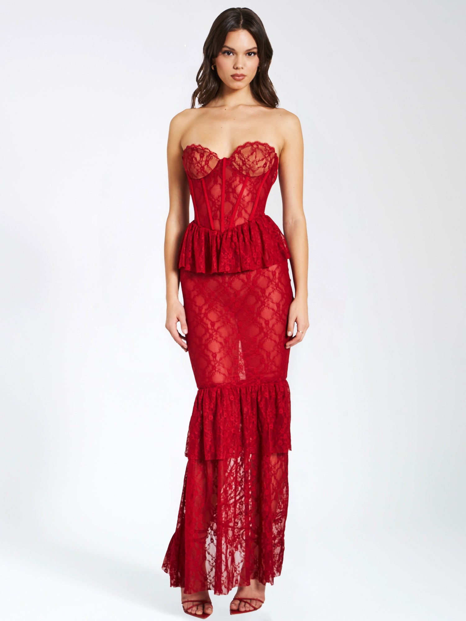 Quennell Lace Corset Maxi Dress | Burgundy