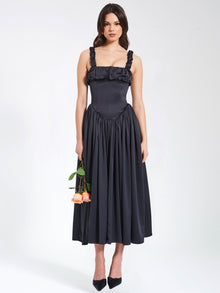 Noreen Satin Drop Waist Maxi Sundress | Black