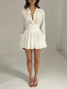 Jamila Lyocell Embroidered Shirt Mini Dress | White