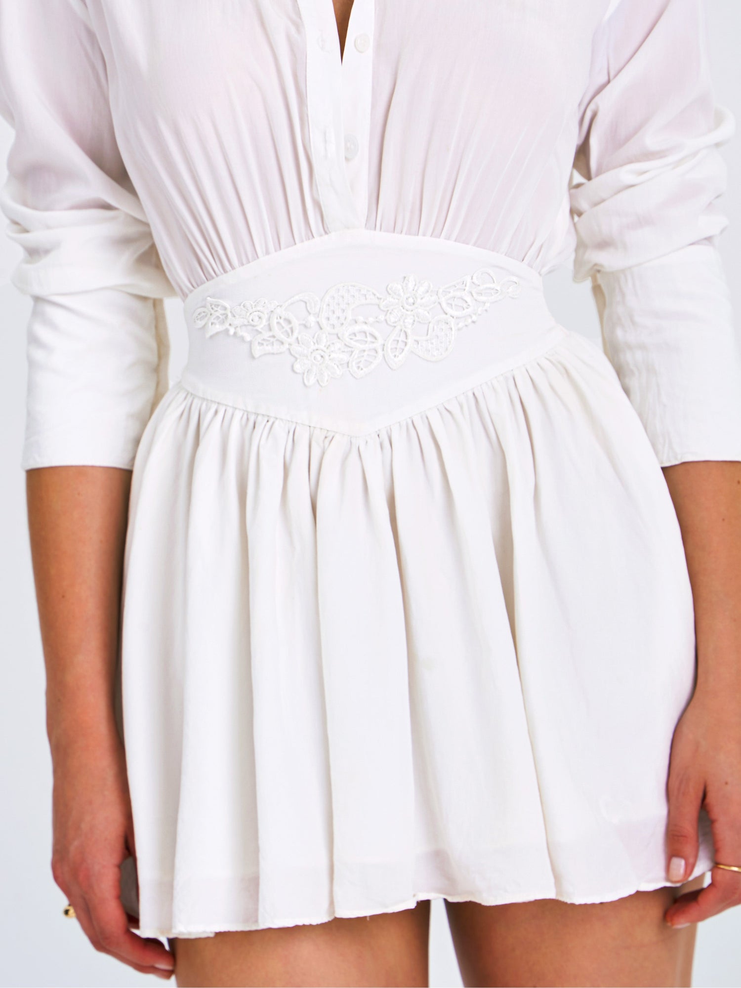 Jamila Lyocell Embroidered Shirt Mini Dress | White