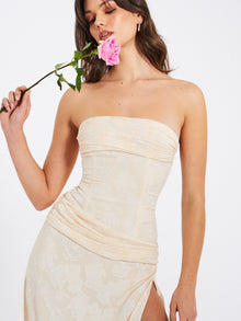 Xatia Jacquard Textured High Slit Maxi Dress | Off White