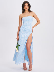Xatia Jacquard Textured High Slit Maxi Dress | Baby Blue