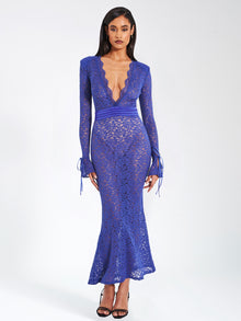 Giada Lace Deep V Long Sleeve Maxi Dress | Navy