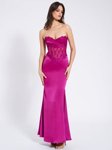 Everleigh Lace Satin Corset Maxi Dress | Fuchsia