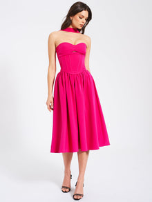 Maia Halter Neck Corset Midi Sundress | Fuchsia