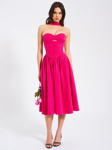 Maia Halter Neck Corset Midi Sundress | Fuchsia