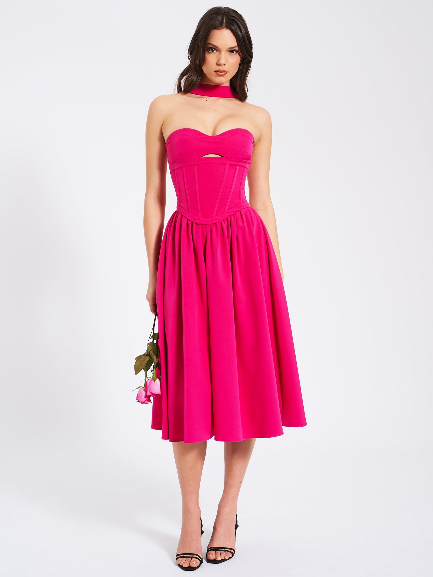 Maia Halter Neck Corset Midi Sundress | Fuchsia