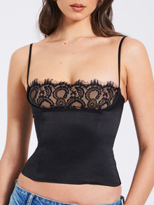 Padma Satin Lace Bustier Corset Top | Black