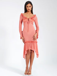 Fiorella Satin Rayon Midi Dress | Rosy Mauve