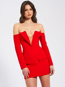 Polina Off Shoulder Long Sleeve Blazer Dress | Red