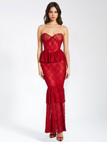 Quennell Lace Corset Maxi Dress | Burgundy