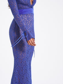 Giada Lace Deep V Long Sleeve Maxi Dress | Navy