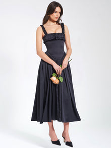 Noreen Satin Drop Waist Maxi Sundress | Black