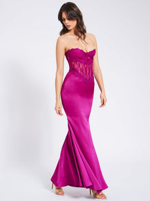 Everleigh Lace Satin Corset Maxi Dress | Fuchsia