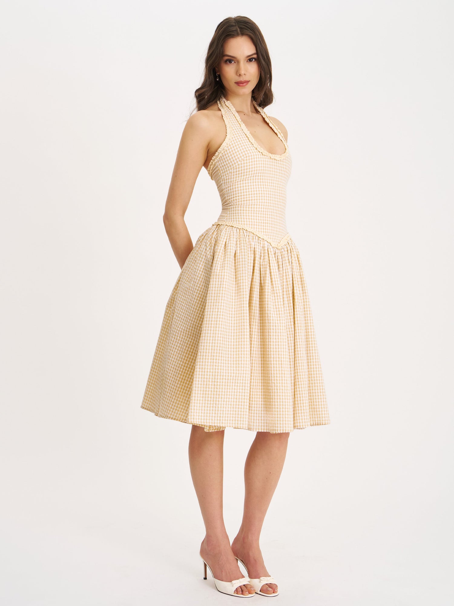 Idella U Neck Midi Dress | Yellow Gingham