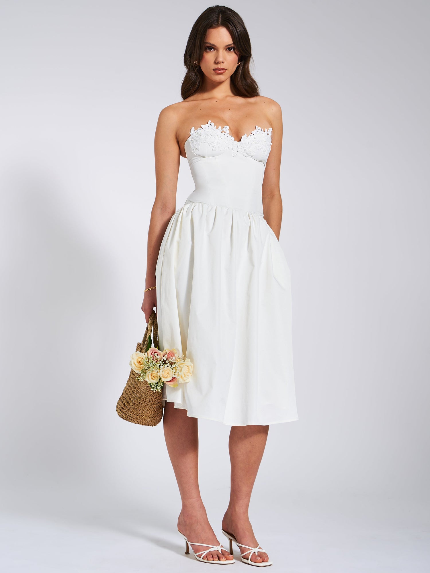 Rowan Lace Drop Waist Corset Sundress | White
