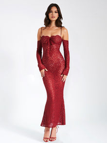 Udaya Lace Long Sleeve Maxi Dress | Burgundy