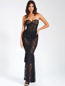 Quennell Lace Corset Maxi Dress | Black