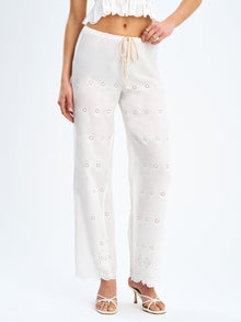 Raina Cotton Eyelet Straight Pants | White