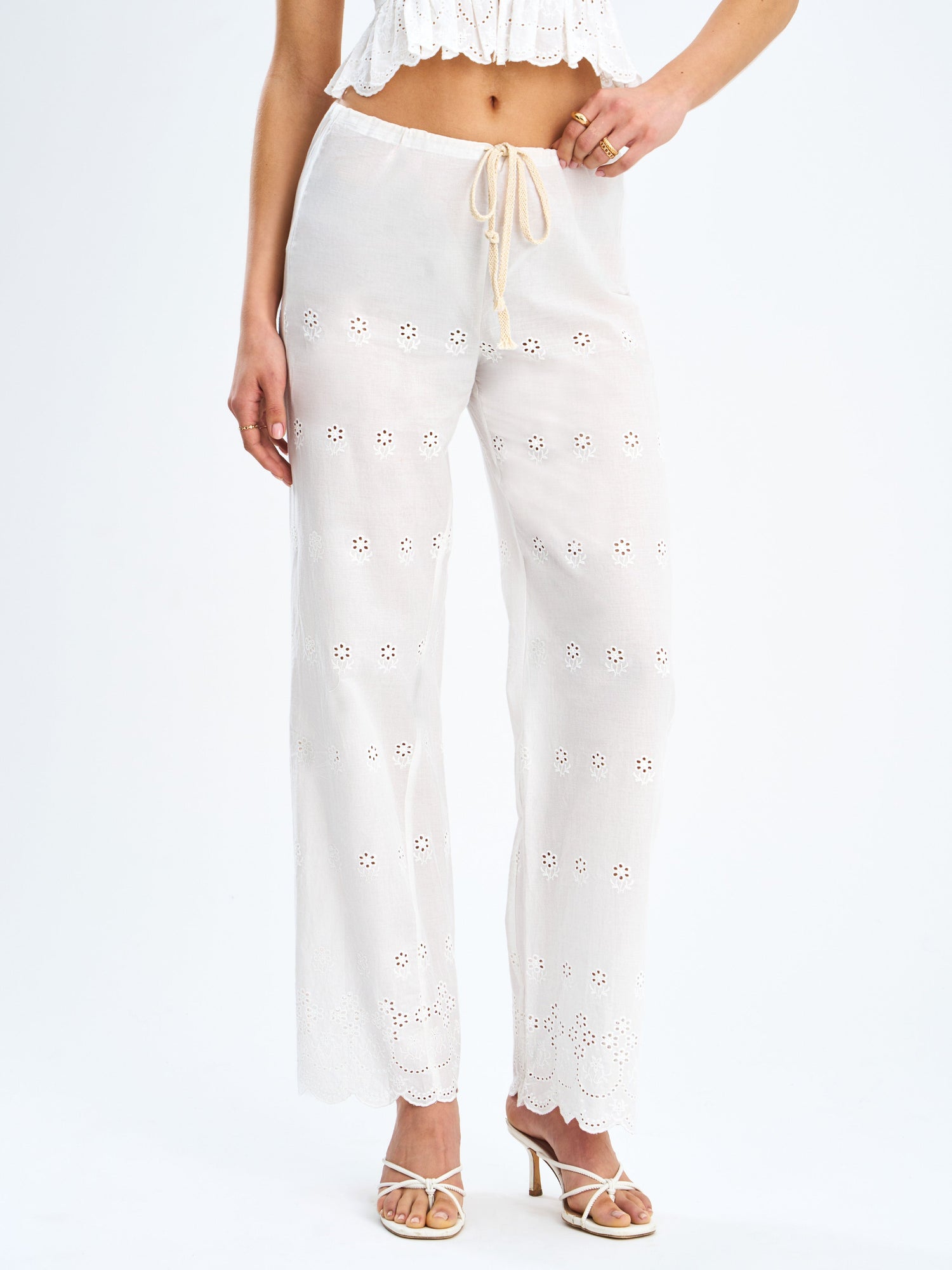 Raina Cotton Eyelet Straight Pants | White
