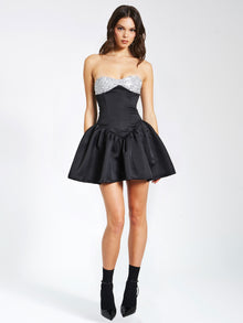 Silvia Satin Crystal Bustier A-Line Mini Dress | Black