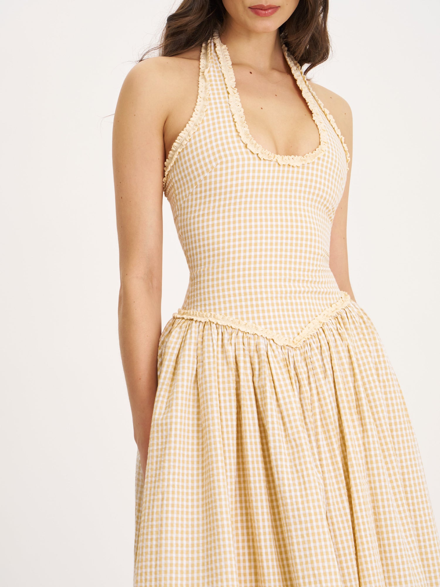 Idella U Neck Midi Dress | Yellow Gingham