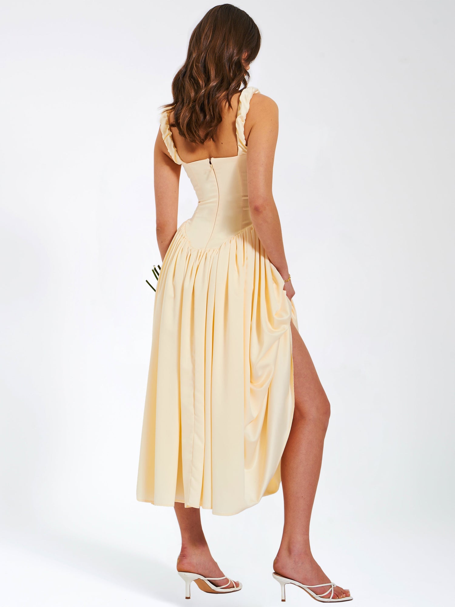 Noreen Satin Drop Waist Maxi Sundress | Egg White