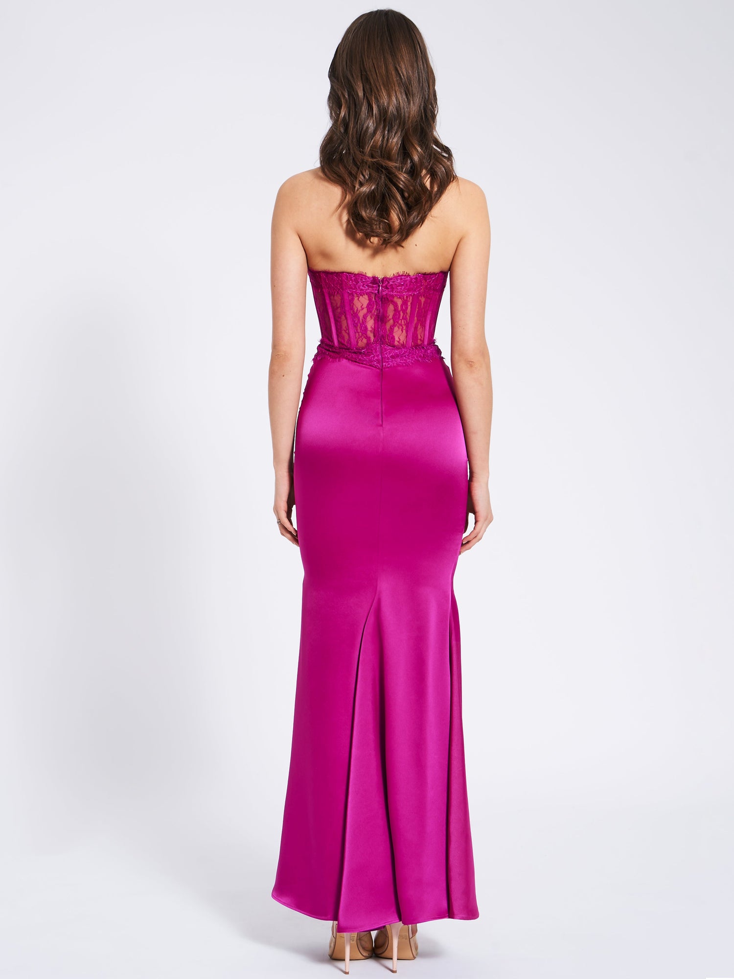 Everleigh Lace Satin Corset Maxi Dress | Fuchsia