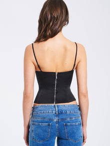 Padma Satin Lace Bustier Corset Top | Black