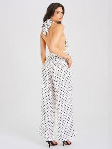 Oriana Halter Jumpsuit | White Polka Dots