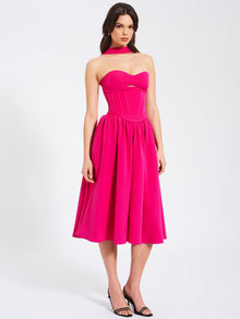 Maia Halter Neck Corset Midi Sundress | Fuchsia
