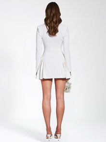 Delia Blazer Dress with Pleated Detail | White