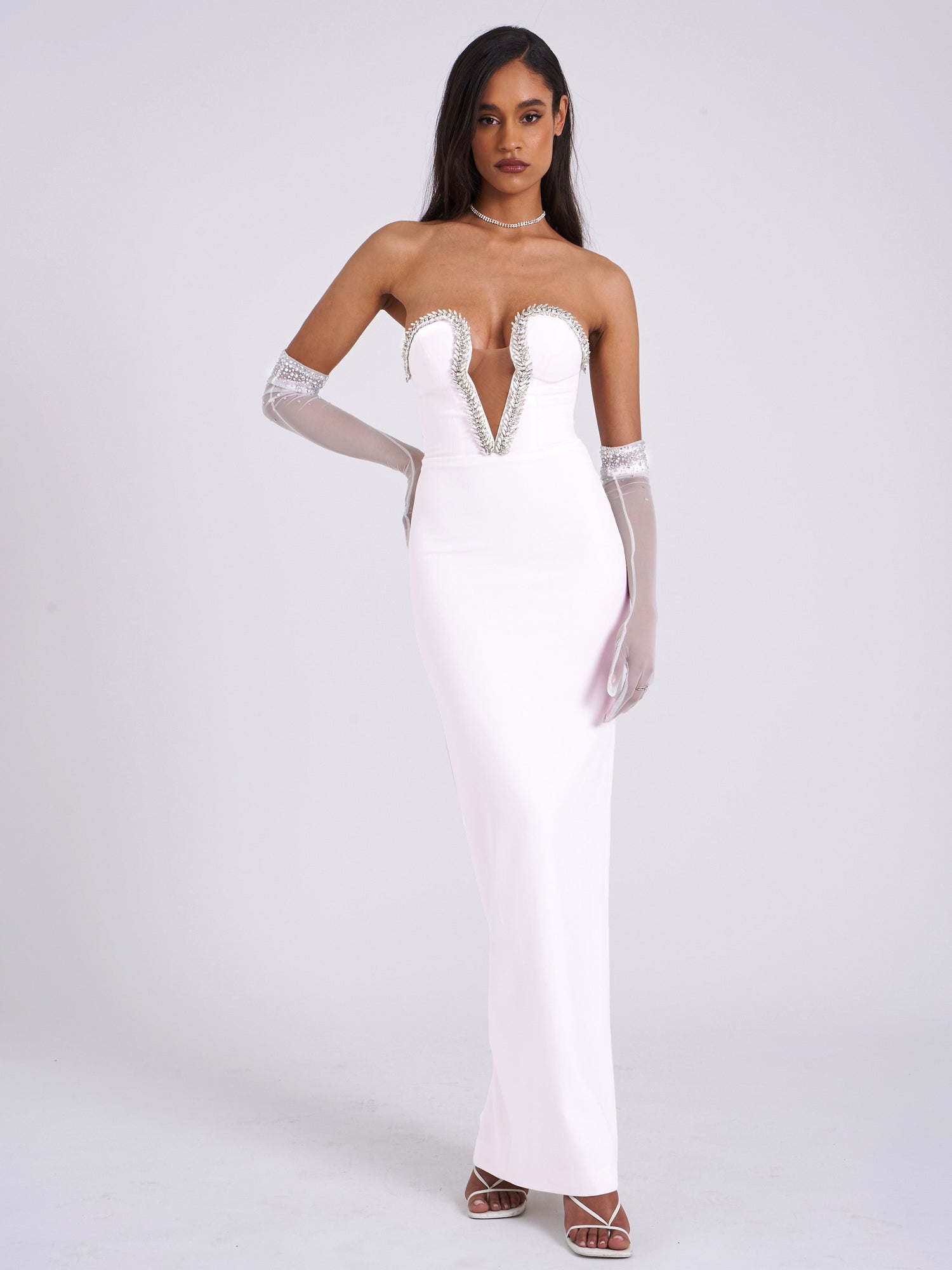 Ivanna Crystal Embellished Maxi Dress | White
