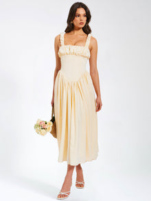 Noreen Satin Drop Waist Maxi Sundress | Egg White