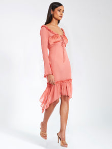 Fiorella Satin Rayon Midi Dress | Rosy Mauve
